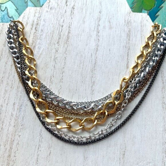 Handmade Jewelry - Mixed Metal Chunky Layer Chain Necklace